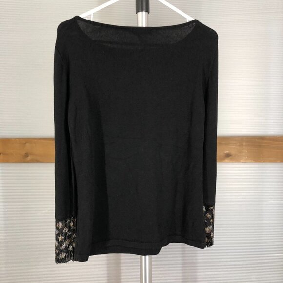 ESCADA Wool Cashmere Silk Black Scoop Neck Sweater w Beaded Cuffs EU 36 US 6 (S) - Picture 5 of 9